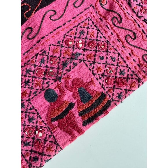 Vintage Made in India Pink Embellished Embroidered Cotton Bootcut Pants, Size L - Picture 6 of 16